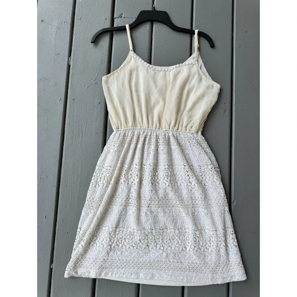 Maurices Lace‎ Trim Mini Dress Spaghetti Strap Boho Flirty Ivory Wedding Size L